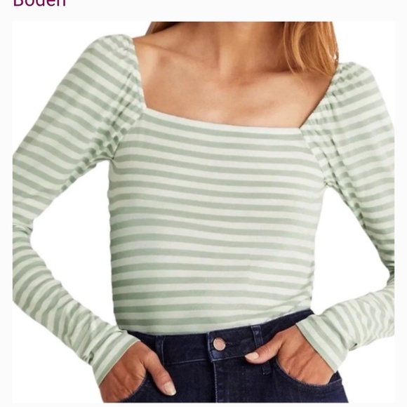 Boden Tops - NWT Boden sparkle stripe square neck cotton stretch top M 8-10
